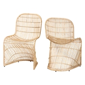 bali & pari Rosalba Bohemian Light Honey Rattan 2-Piece S-Curve Dining Chair Set